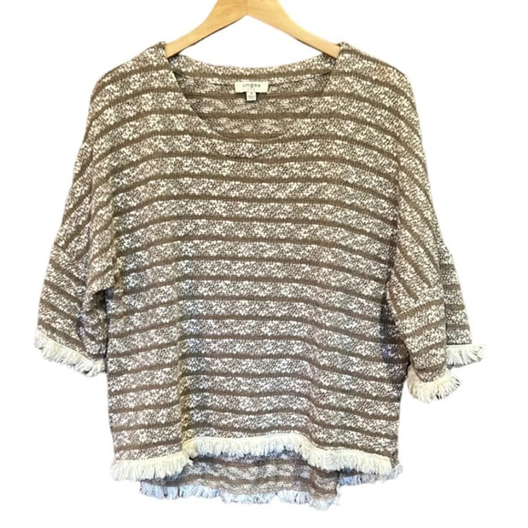 Umgee Heathered Striped Knit Bell Sleeve Round Neck Top Size Medium - Picture 4 of 9